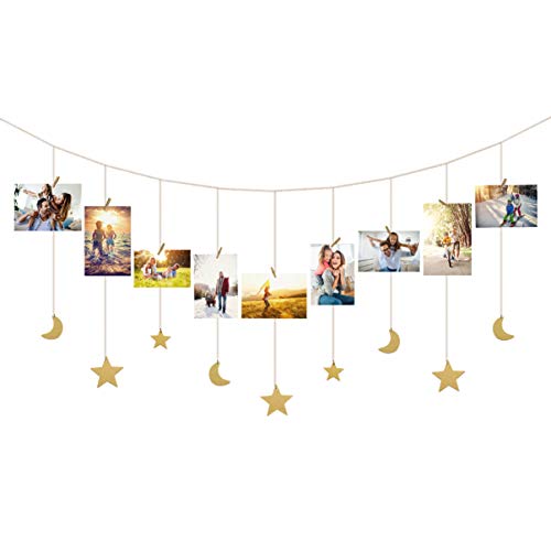 OUNONA 壁掛け 写真立て 写真飾り DIYフォトディスプレイ インテリア 装飾 結婚式 誕生日 クリスマス プレゼント 30個クリップ 3個ウォールフック付き