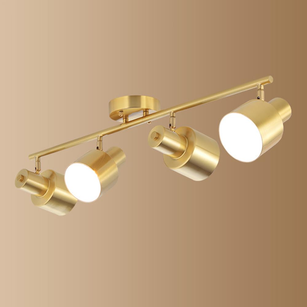 HPTHLY Brass Ceiling Light Ceiling Spotlight Bar 180° Rotation Fixed Track Lighting Kit Kitchen Island Ceiling Lighting Fixture E27 Directional Spotlights F(4Light)