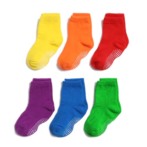 QIYIENDIAN 6 pares de calcetines antideslizantes y cálidos con puños para bebés, niños y niñas（5-7 jaar3 - multicolor B）