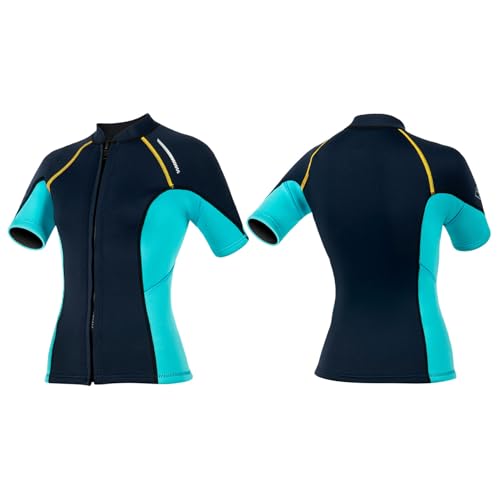 Rswnyirn Women Short Sleeves Front Zip Wetsuit Tops 1.5mm Neoprene Swim Tops for Diving Surfing Kayaking Navy Blue XXL