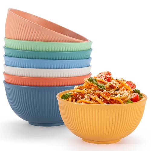 Osrioal Set of 8 Unbreakable Cereal Bowls, Lightweight Plastic Bowls, Reusable Camping Bowl for Breakfast, Rice, Noodle, Salad, Fruit, Soup, Snack, Dishwasher & Microwave Safe (Colorful)