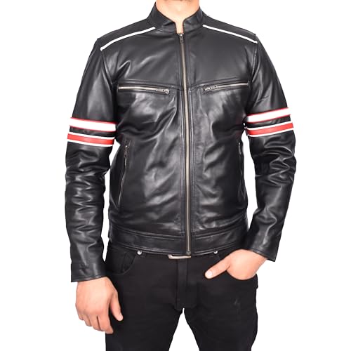 Veste de motard en cuir véritable contre le vent style décontracté homme