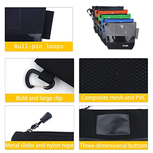 Elda Stand-Up Tool Pouch Zipper Bag Organizer With Carabiner,Waterproof Heavy Duty Multi-Purposed Clip On Pouches With Zipper And Tunnel Connect Storage Bag,5 Pack #TOP4