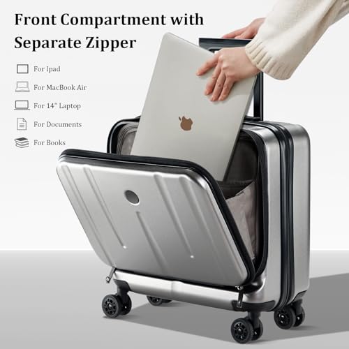 Image of 16 Inch Carry On Luggage with 2 Compartments for 14 inch & 15 inch Laptop, 16.14*8*17.12 inch Rolling Briefcase, Lightweight Hardshell ABS+PC Suitcase with Spinner Silent Wheels, for Business Trip, Dark Gray