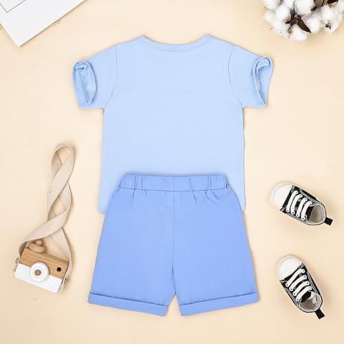 Image of FOCUTEBB Toddler Boy Clothes Summer Patchwork T-Shirt Shorts 2Pc Set 12M-5T