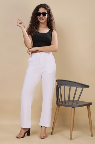 Image of Women's Polycotton Comfort Fit Straight Trousers - Lightweight, Flexible & Skin-Friendly Pants for Work, Travel & Casual Style