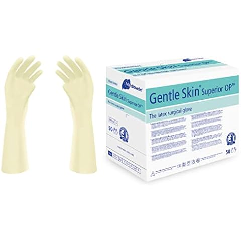 Meditrade Surgical Gloves - Medium, Powder Free, Sterile, Latex, Disposable, for Surgery Operations and Medical Exam, PPE (Natural Latex) (Size 5.5) (50 Pairs) Gentle Skin Superior OP (904155) Cover