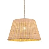B·LED BARCELONA LED BarcelonaLED Lámpara Colgante de Techo Pantalla de Mimbre Estilo Nórdico Vintage con Cable Cáñamo Florón de Madera Portalámparas Negra E27 Ø46cm