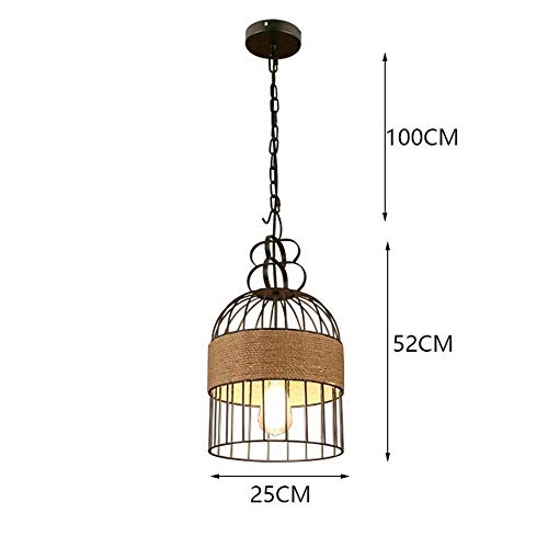 Plafonnier cage de style industriel rétro en corde de chanvre - 3