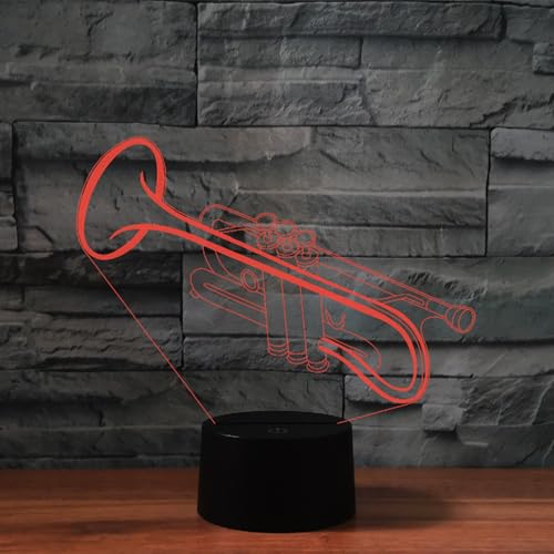 Image of Trumpet 3D Night Light, Color Changing LED Lamp | Remote Control, Music Themed Desk Decor, Acrylic