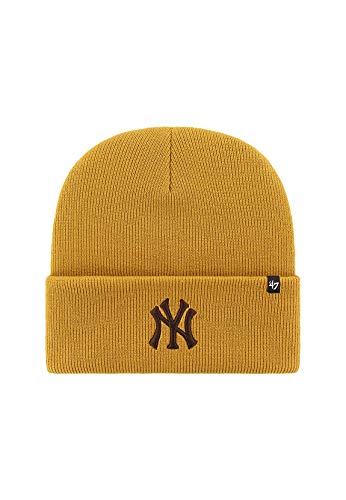 47 New York Yankees Beanie Mens Womens Cuffed Knit Winter Hat, Stretch Fit, Wheat Yellow/Brown Logo, One Size