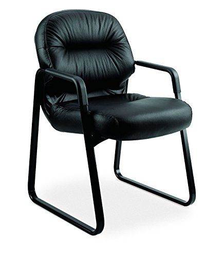 Image of HON 2093SR11T Leather 2090 Pillow-Soft Series Guest Arm Chair, Black