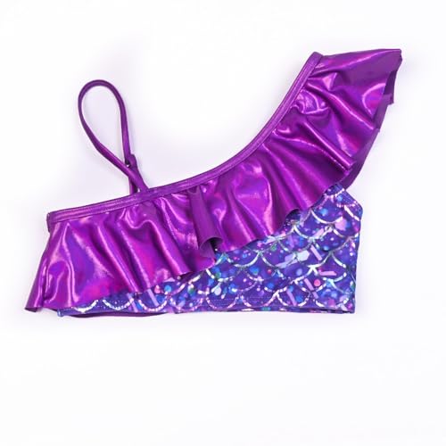 Image of CHILDRENSTAR Girls Metallic Bathing Suits Shiny Ruffles One Shoulder 2 Pieces Swimsuits Cute Bikini Set