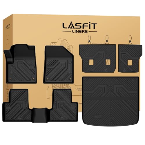 LASFIT Floor Mats for Jeep Cherokee 2015-2018 (Not Fit with Raised Dead Pedal) All Weather TPE Custom Fit Seatback Cargo Mat Car Mats Floor Liners Cargo Liner Black