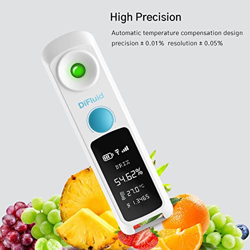 Difluid Digital Brix Refractometer And Concentration Meter, 0-55% Range, ±0.1% Precision, 0.05% Resolution,Salinity, Waterproof,Rechargeable And Portable, Beer, Wine, Fruit And More #TOP1