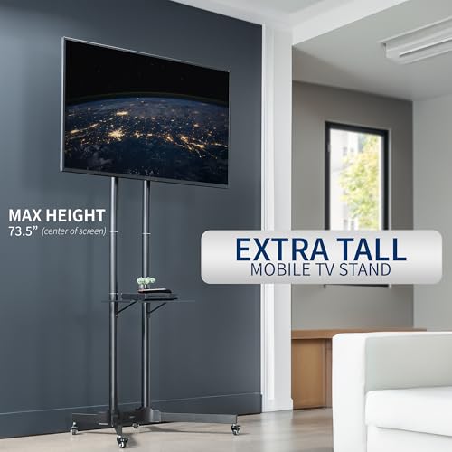 Image of VIVO Tall TV Cart for 32 to 83 inch Screens up to 110 lbs, LCD LED OLED 4K Smart Flat and Curved Panels, Rolling Stand with Laptop DVD Shelf, Locking Wheels, Max VESA 600x400, Black, STAND-TV13E