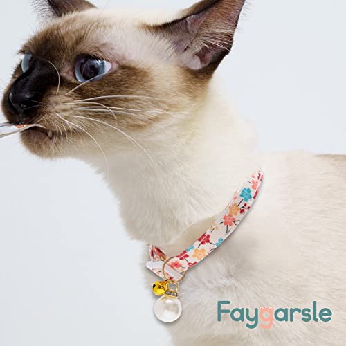 2 Pack Cotton Breakaway Cat Collars With Bell Pearl Charms Pink Blue Cat Collar For Female Girl Cats Male Boy Cats #TOP6