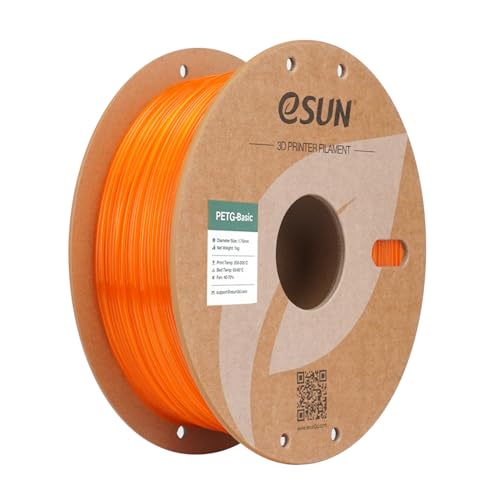 eSUN Basic PETG Filament 1.75mm, High Toughness Glossy PETG 3D Printing Filament, 1KG Spool (2.2 LBS) 3D Printer Filament, Transparent Orange