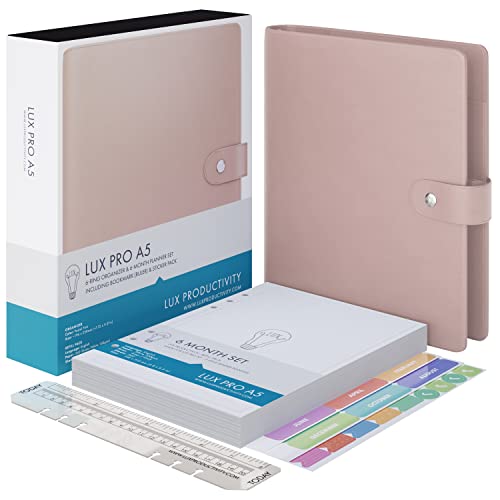 A5 Binder Organizer - Agenda 2023 Daily, Weekly & Monthly Management Undated To Do List & Unisex Business Planner - Pu Leather Journal - Goal Setting Gratitude Notebook & Appointment Book By Lux Productivity - Lux Pro A5 Ed.2 Pink - Pastel #TOP2