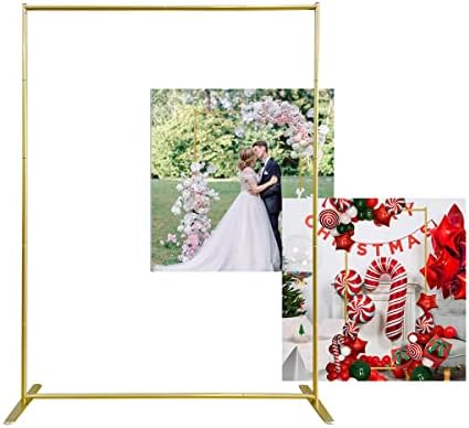 Gold Wedding Arch Backdrop Stand, 6.6FT*5FT Square Balloon and Flower Metal Aluminum Frame for Ceremony, Anniversary, Party, Baby Shower Photo Booth Decoration.