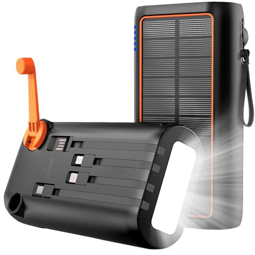 revolt Kurbel Akku: Kurbel-Dynamo-Solar-Powerbank, 30.000 mAh, PD 20 W, Super Charge, LED (Dynamo Powerstation, Solar Akkupack, Qi)
