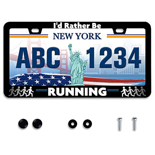 I'd Rather Be Running License Plate Frame Funny Run Sports License Plate Holder Stainless Steel Auto Parts Decoration with Screws License Plate for Men Women 12x6 Inch