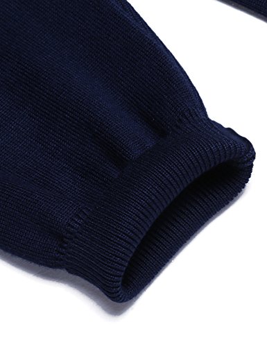 Jinidu Mens Slim Fit Quarter Zip Up Mock Neck Polo Sweater Casual Long Sleeve Sweater Cotton Pullover Sweaters With Ribbing Edge Navy Blue #TOP4