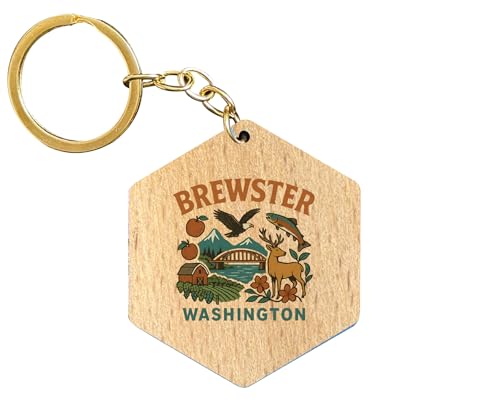 R and R Imports Brewster Washington Keepsake Souvenir 2-Inch Wooden Hexagon Keychain