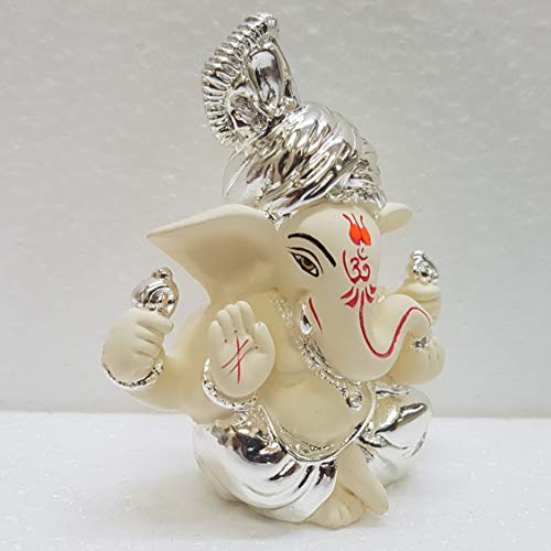 Figura de Ganesh de cerámica y plata 3 pulgadas miniatura 2