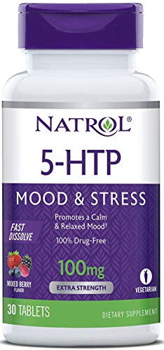 Natrol 5-HTP Fast Dissolve Tablets, Wild Berry Flavor, 100mg, 30 Count