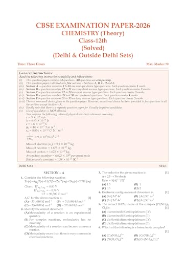 Image of Oswaal CBSE Class 12 Chemistry Question Bank | Chapter & Topic-wise Solved Papers (2017-2026) | Based on Syllabus (April 2026) | Includes 2026 Papers | For 2027 Exam