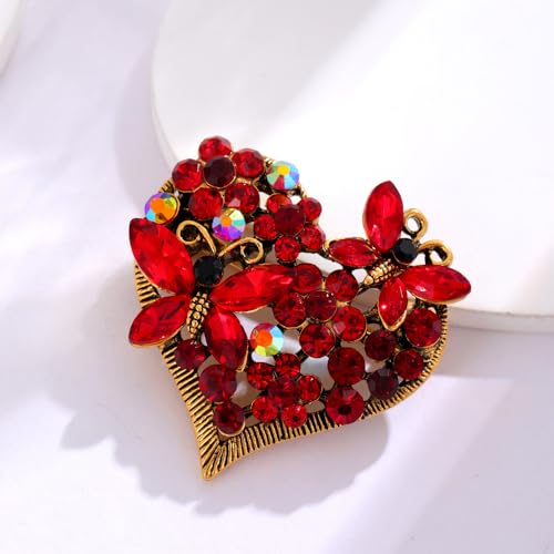 Image of Rhinestone Heart Brooch Sparkling Crystal Flower Brooch Pin Vintage Crystal Butterfly Pin Elegant Heart Insect Clothing Bags Hats Accessories Wedding Birthday Party Christmas Jewelry for Women