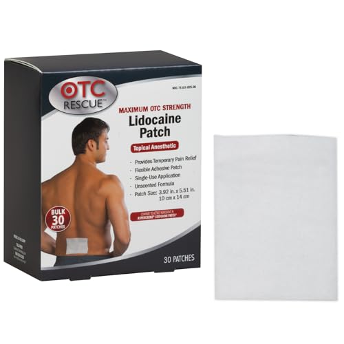 OTC Rescue 4% Lidocaine Pain Relief Patch | Maximum OTC Strength | 30-Count | 3.93” x 5.51” |