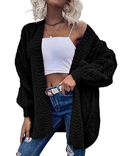 Image of Dyexces Womens Oversized Cable Knit Long Sleeve Lantern Cardigan Sweaters