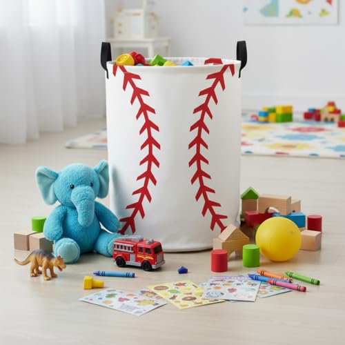 Image of Baby Laundry Hamper Basket Baby Hamper for Nursery Boy and Girl Cute Storage Bin Organizer Boho Room Decor(Baseball)
