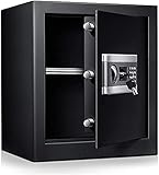 🔐 【Seguridad en el Uso】La caja fuerte está equipada con tres pernos de bloqueo de 20 mm de grosor, que son seguros y firmes y refuerzan la protección. Hecha de metal de alta calidad, la superficie está cubierta con un revestimiento ignífugo, que tiene ciertas propiedades ignífugas y puede proteger bien su propiedad. Puede garantizar la seguridad de sus artículos importantes.