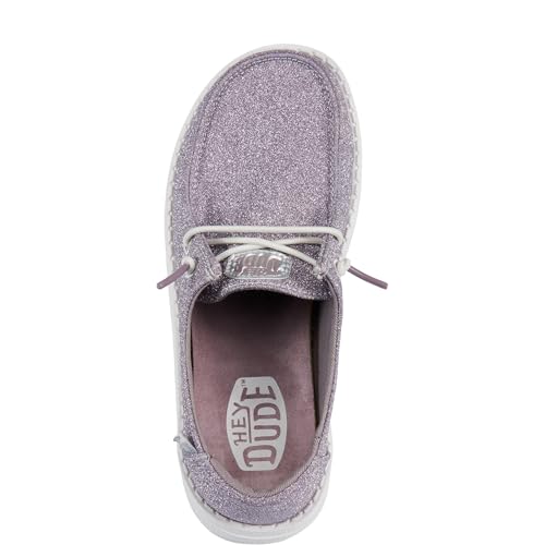 Image of HEYDUDE Girl's Youth Wendy Metallic Sparkle Slip On Shoe | Glitter Upper | Easy On Elastic Lace Sneaker