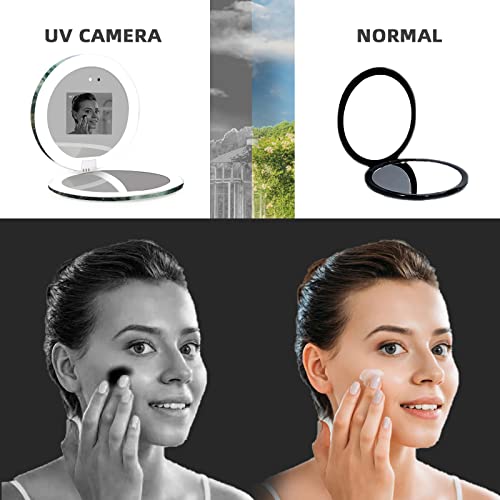 Fenchilin Compact Uv Mirror For Sunscreen Skin Care, 2X Magnification Handheld Double-Sided Illuminated Mirror With Built-In Uv Camera, 4.3 Inch Foldable Travel Mirror #TOP2