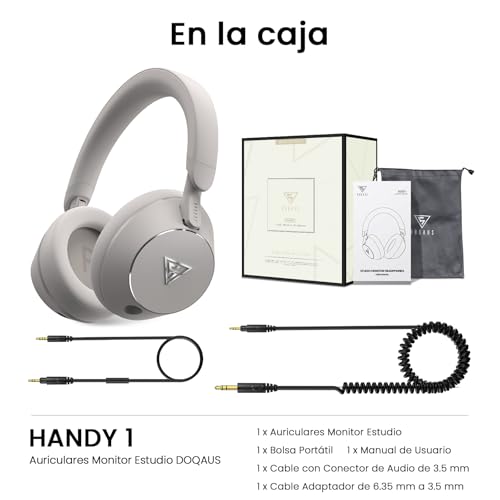 DOQAUS Auriculares DJ con Cable, Estéreo de Mezcla y Monitor de Estudio, 50mm Controladores,2 Cables (3.5 y 6.35mm) Conector de Audio para PC AMP Grabación de Teléfono Piano Guitarra, Blanco - imagen 9