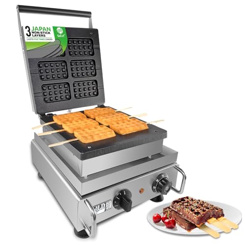 ALDKitchen Belgian Waffle Maker | Cone Maker and Waffle Iron | Round-Shape Thin Waffles | Stainless Steel | 110V (6x Stick)