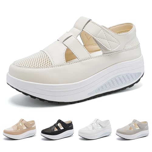Orthopedic Sandals for Women,Closed Toe Sneaker,Hollow Out Ankle Strap Wedges,Breathable Lightweight Arch Support Round Toe Roman Walking Shoes,Outdoor Work Office Casual Shoes Grey