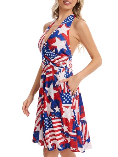 Image of Women's Summer Sundress- 2025 Sexy Halter Sleeveless Spring Boho Elastic Waist Ruffle Mini Dress