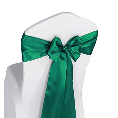 WELMATCH Hunter Green Satin Chair Sashes Ties - 50 pcs Wedding Banquet Party Event Decoration Chair Bows (Hunter Green, 50)