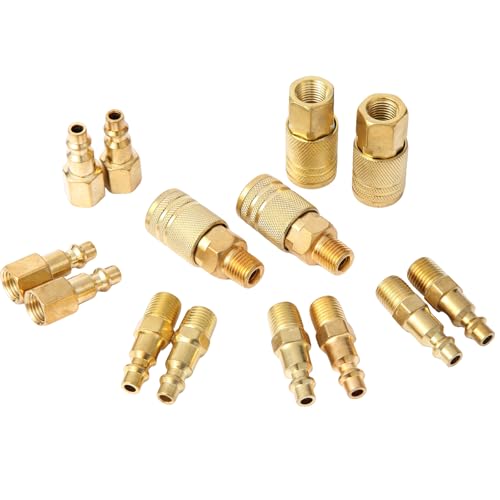 Paoeyrb 14 Pcs Brass Quick Connect Hose Fittings, Premium Air Hose Fittings, Coppering 1/4' Air Hose Fittings, Lightweight Air Compressor Quick Connect Fittings