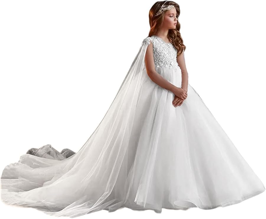 GZCYL Blush Pink Flower Girl Dress Long Sleeves Luxury Lace Applique Girls Pageant Dresses with Shawl