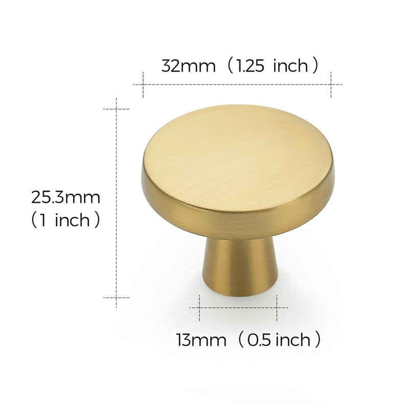 Image of Ravinte 5 Pack Solid Single Hole Round Cabinet Knobs - Brushed Brass Pulls for Kitchen Drawers and Cabinets - Hardware Handles