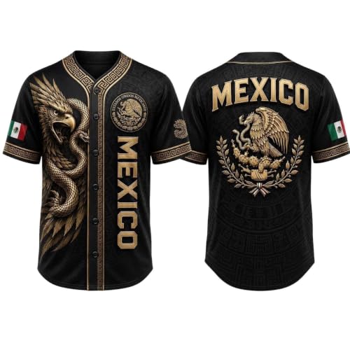 Jersey de béisbol de México para hombres y mujeres, camisa con botones de la bandera mexicana, jersey de manga corta con diseño de águila azteca miniatura 1