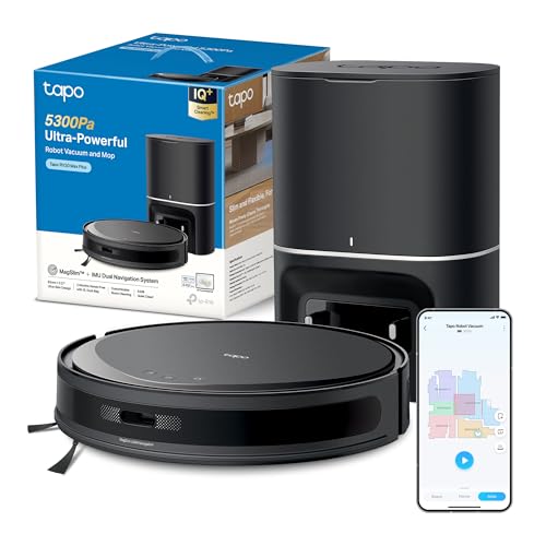 41so9HKfyfL Tapo RV20 MAX Plus Robot Aspirapolvere Lavapavimenti con Mappatura 5300Pa, Svuotamento Automatico Polvere 3L, Navigazione LiDAR MagSlim, Design Ultra Compatto 83mm, Controllo APP&Alexa&Google