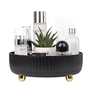 360 Rotating Makeup Perfume Organizer Skincare Tray, Small Black