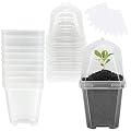 EBaokuup Clear Plant Nursery Pots with Humidity Dome - Durable Plastic Gardening Pot with Labels, Small Plant Container for Seedlings/Vegetables/Succulents/Cuttings